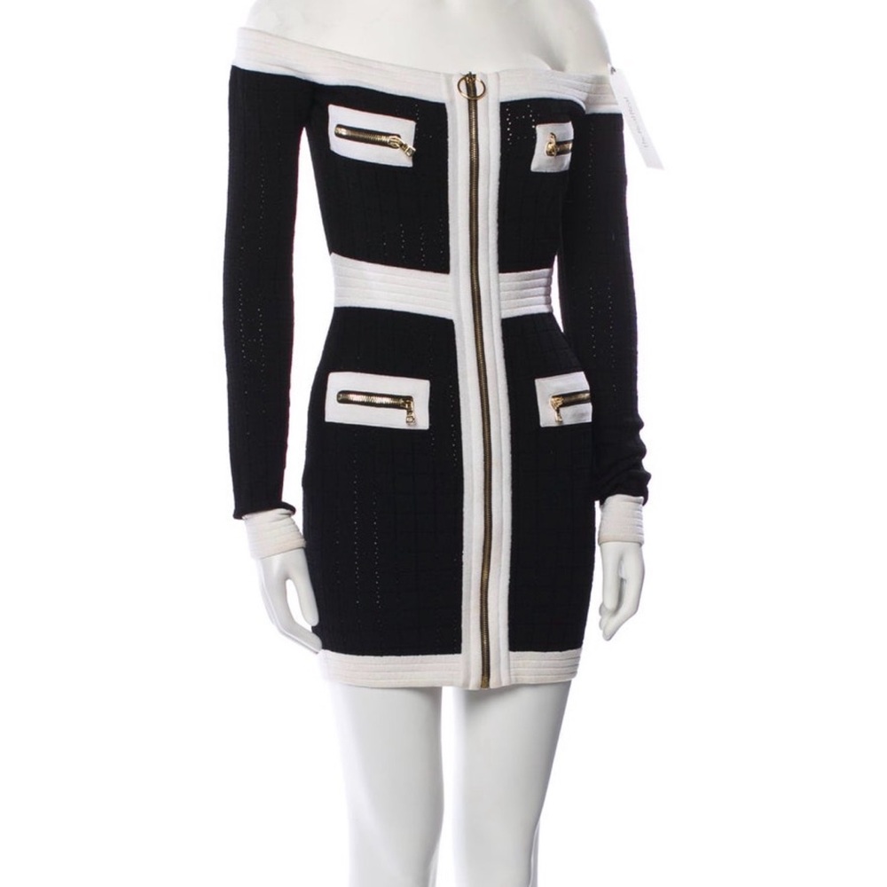 Balmain Black and White Long Sleeve Dress